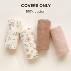 Konssy baby lounger cover Peach Flowers pattern—gentle design for stylish nursery.