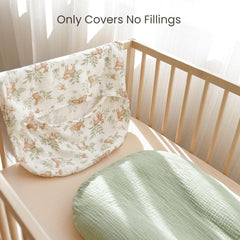 Konssy muslin baby lounger cover size reference demonstrating universal fit