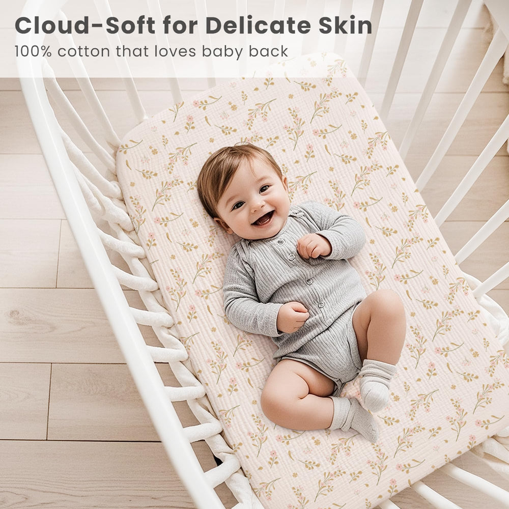 Konssy bassinet sheet with 360-degree elastic stays in place during baby movement.