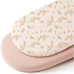 Konssy muslin bassinet sheet pink floral oval-33x17 for breathable baby sleep.