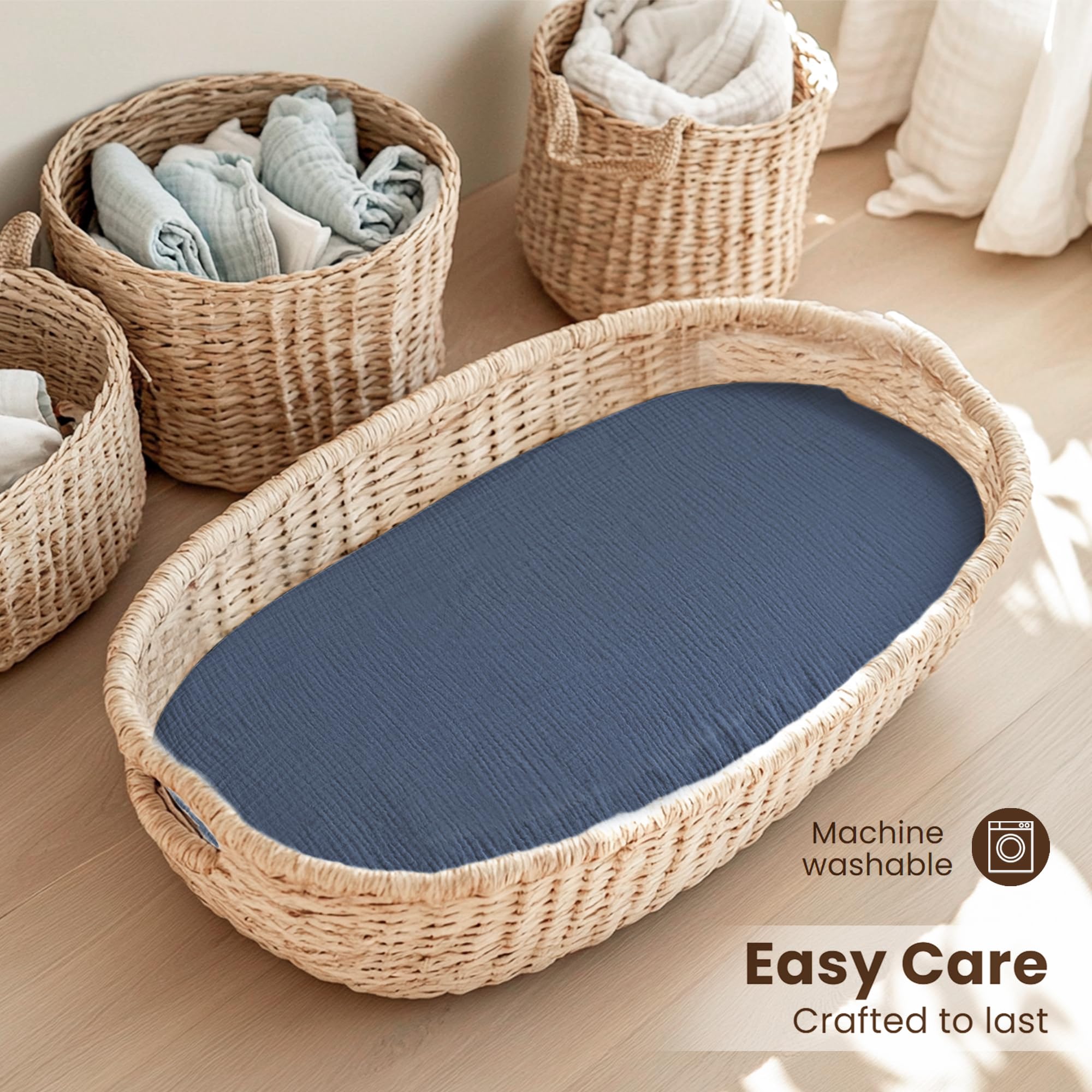 Konssy bassinet sheets demonstrate snug fit with deep elastic for secure coverage.