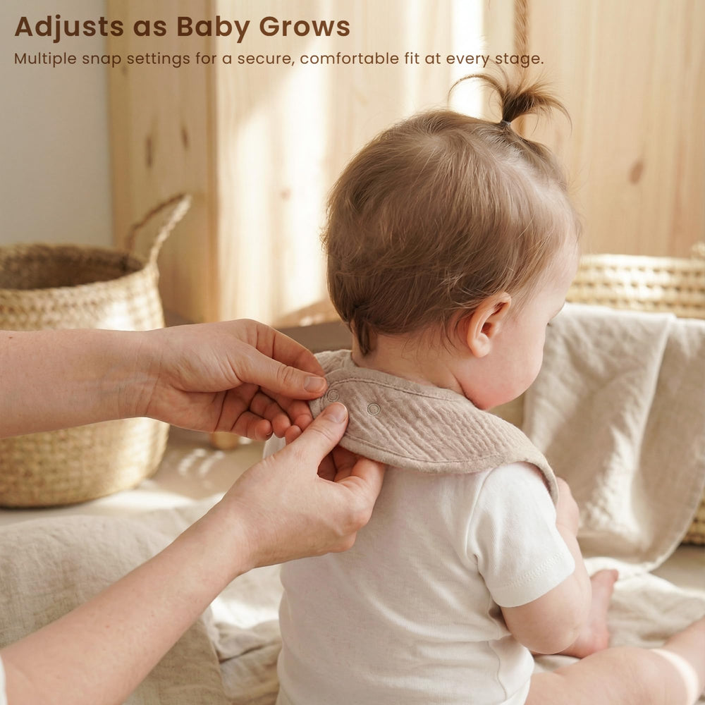 Konssy Muslin Bib Adjustable Snaps ensure snug newborn-to-36m fit