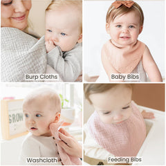 Konssy Muslin Bibs offers multi-use: bibs, burp cloths, washcloths, and wipes.
