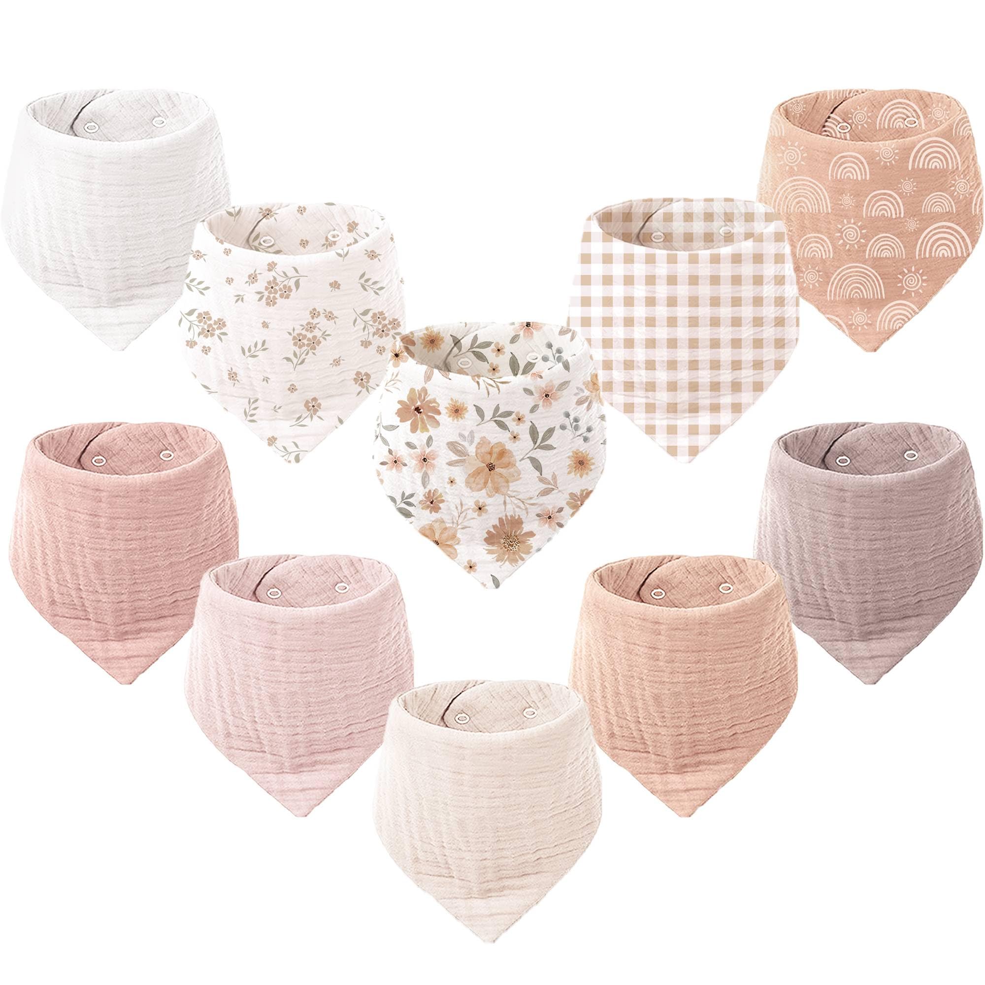 Konssy Muslin Bibs pack-front demonstrates a versatile 10-pack for drool and teething days.