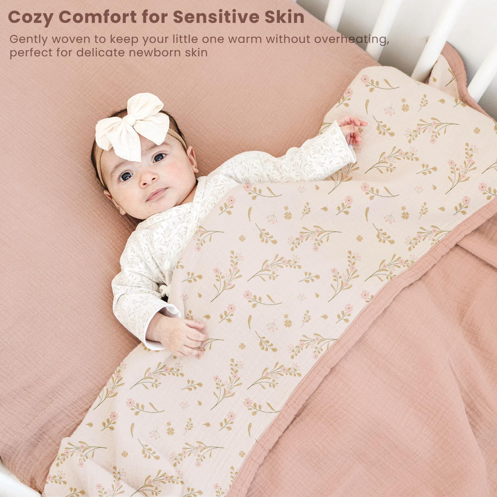 Konssy Muslin Blanket coverage 47x47 demonstrates ample size for cuddling and naps.