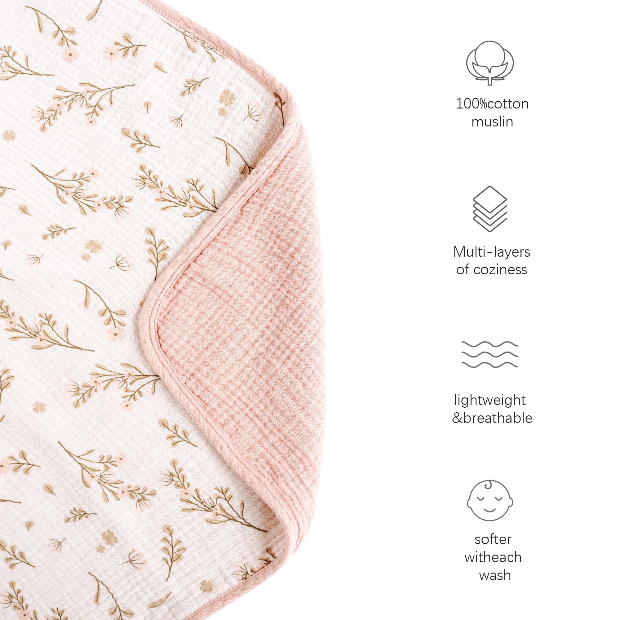 Konssy muslin blanket gender-neutral floral pattern enhances nursery decor