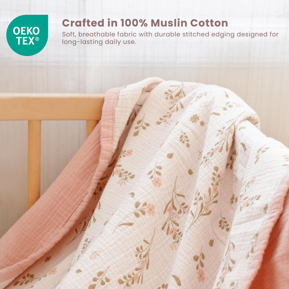 Konssy Muslin Blanket nursery floral design adds charming decor to any baby space.