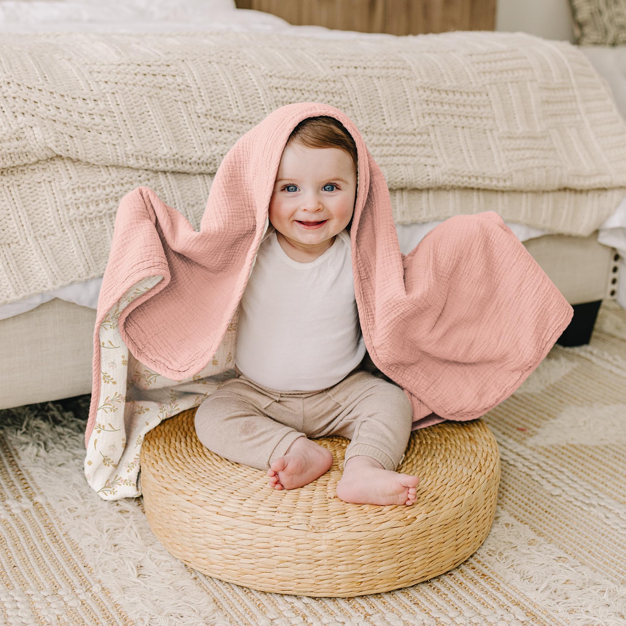Konssy muslin blanket floral design adds charming, versatile style