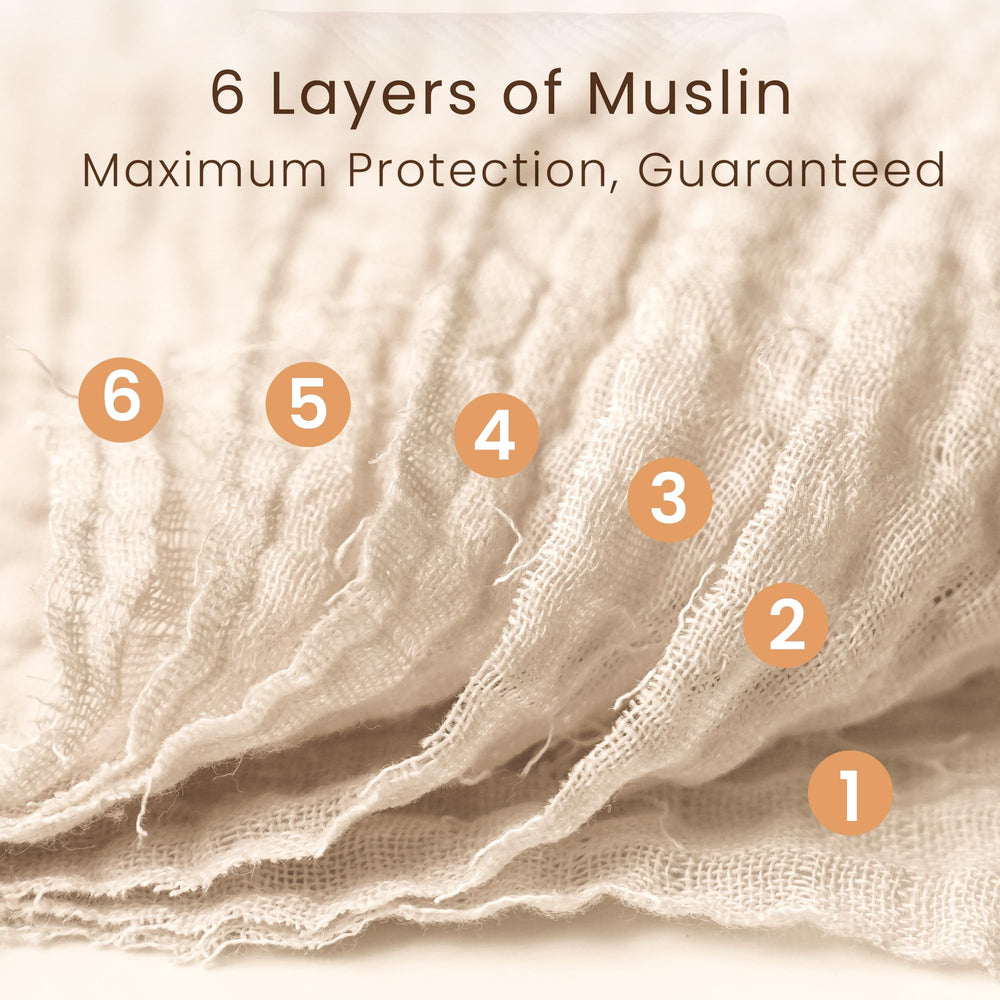 Konssy muslin burp cloth large size provides full shoulder coverage.