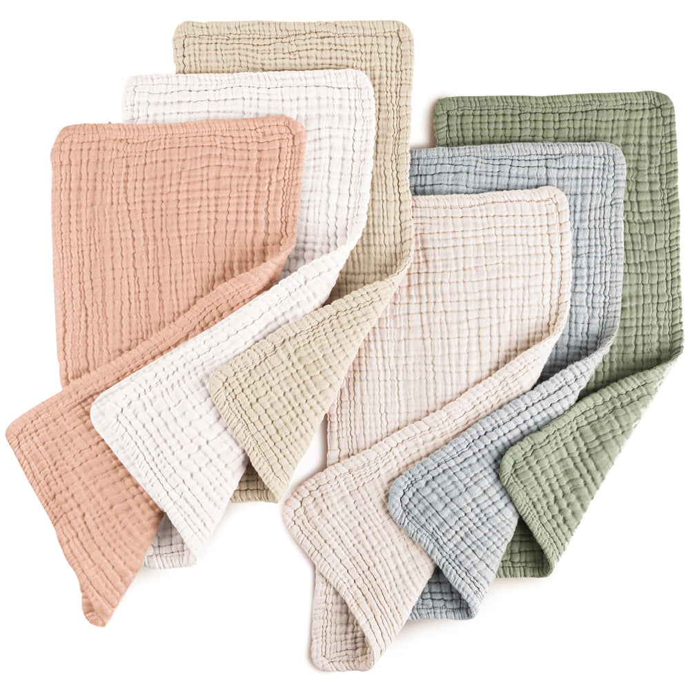 Konssy Muslin Burp Cloths 6Pack, front view, soft absorbent fabric for newborns.