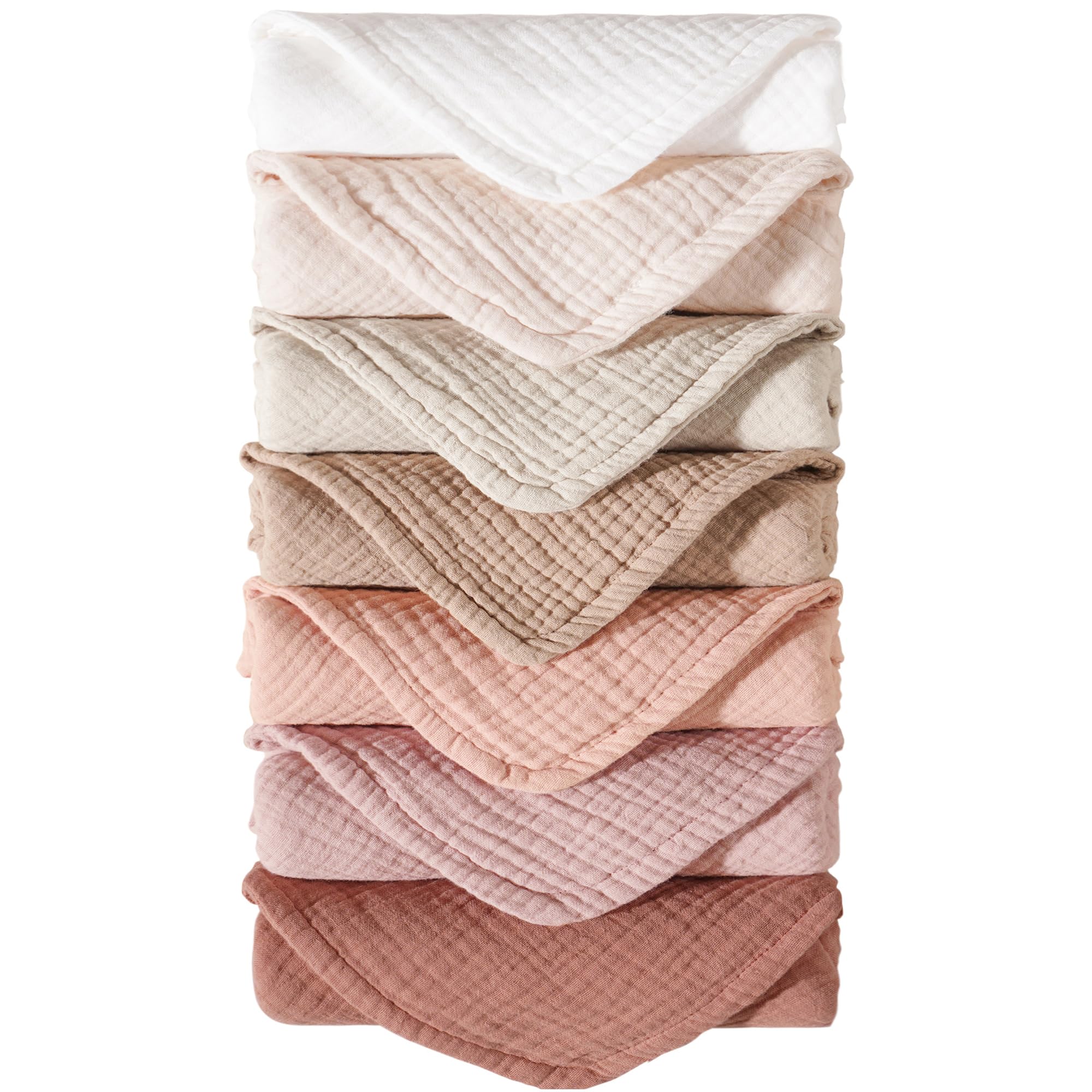 Konssy muslin burp cloths seven-pack flatlay for quick changes and coordinated nursery outfits