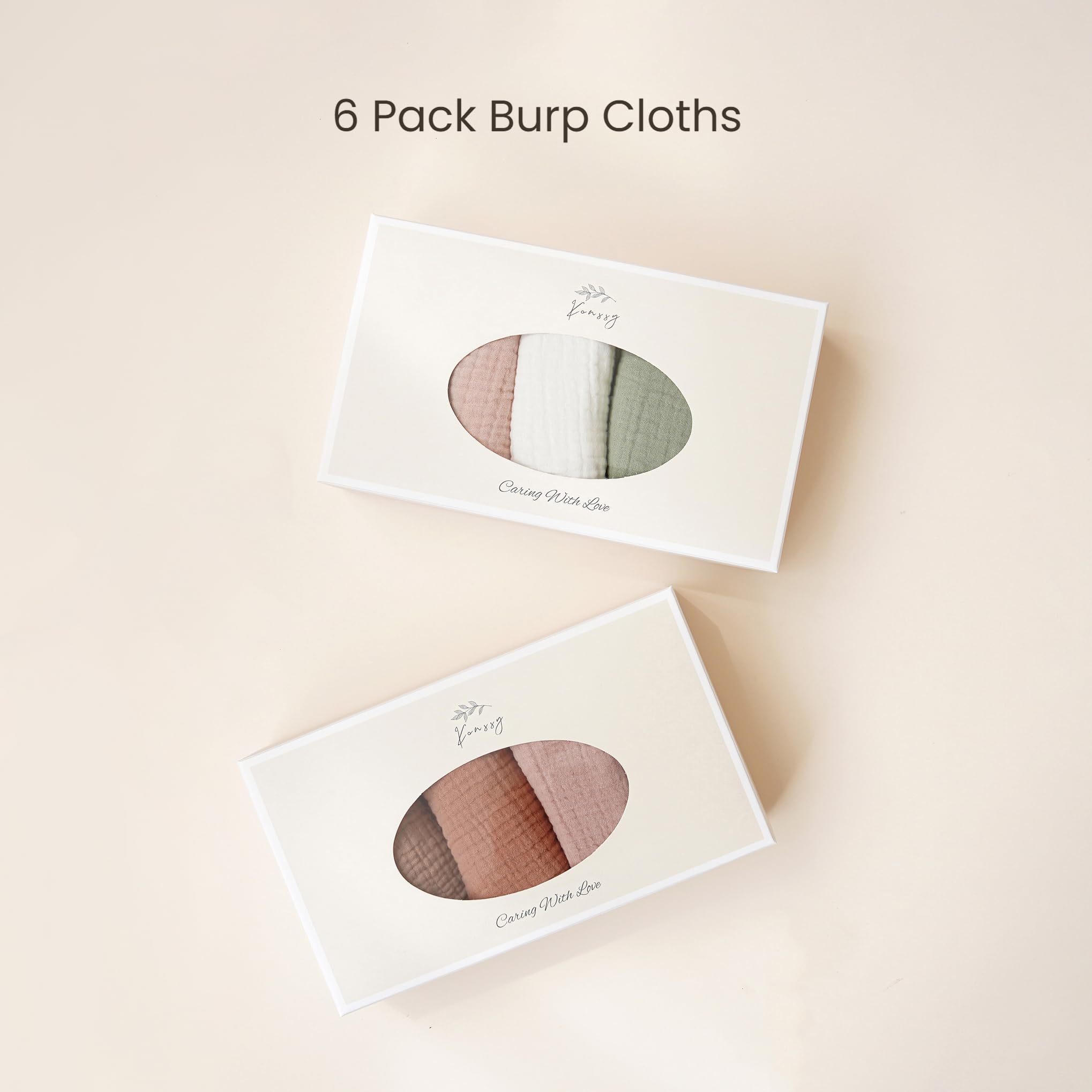 Konssy Muslin Burp Cloths, can be used as bibs or washcloths during care.