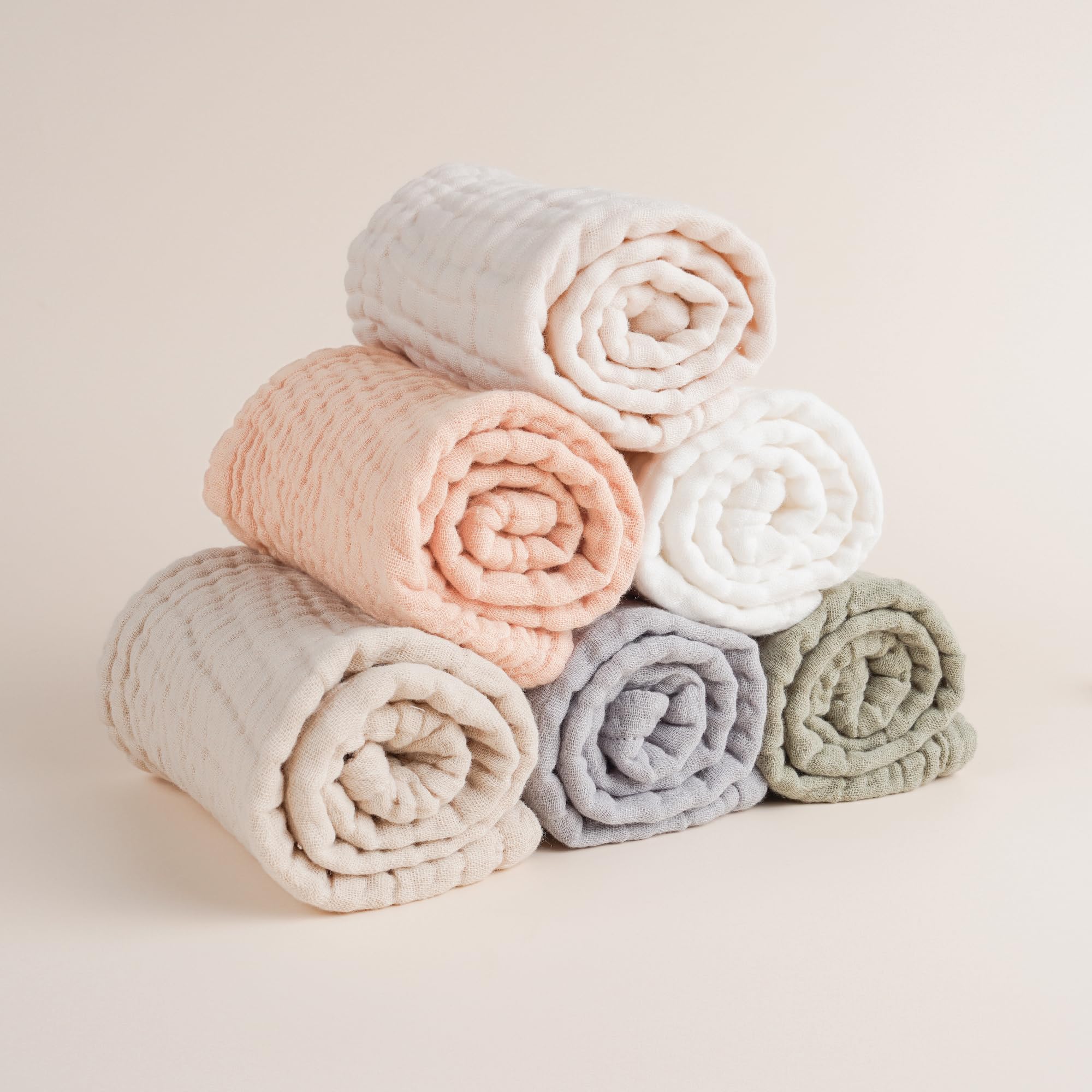 Konssy Muslin Burp Cloths, durable cotton in soft tones for everyday outfits.