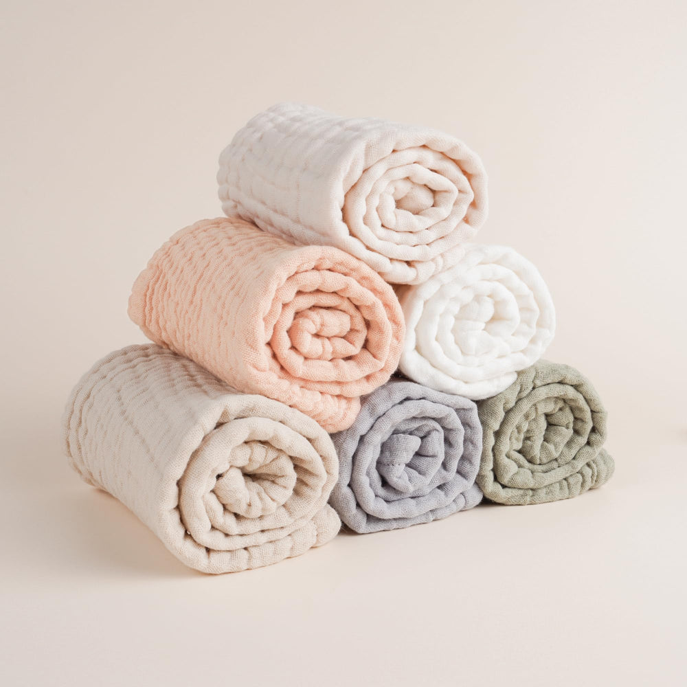 Konssy Muslin Burp Cloths, durable cotton in soft tones for everyday outfits.
