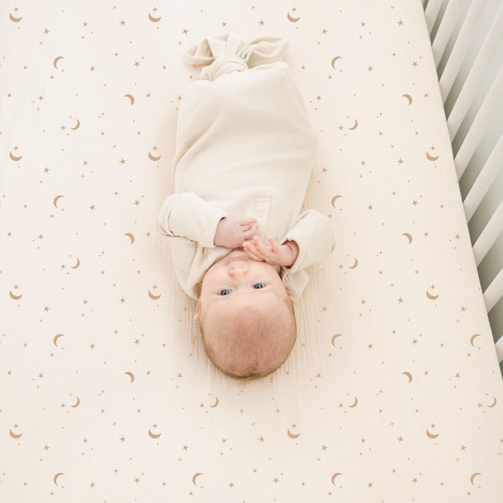 Konssy muslin crib sheets 2-pack highlight convenient, budget-friendly nursery essential.