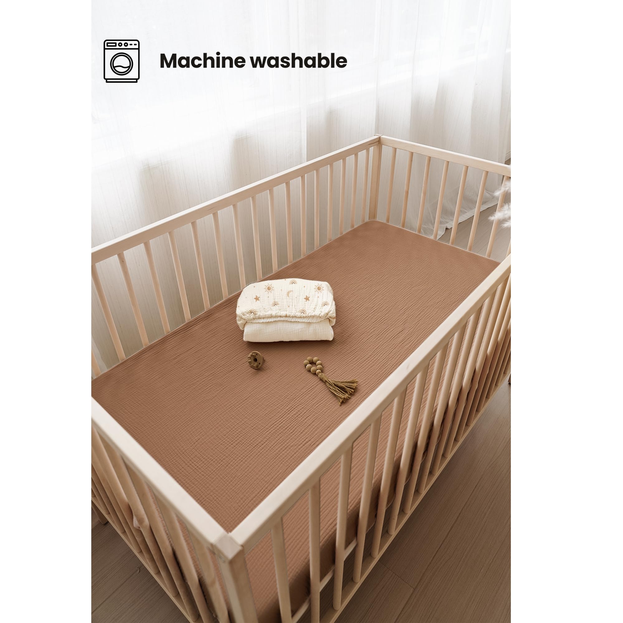 Konssy Muslin Crib Sheets 360° elastic edge keeps sheet in place