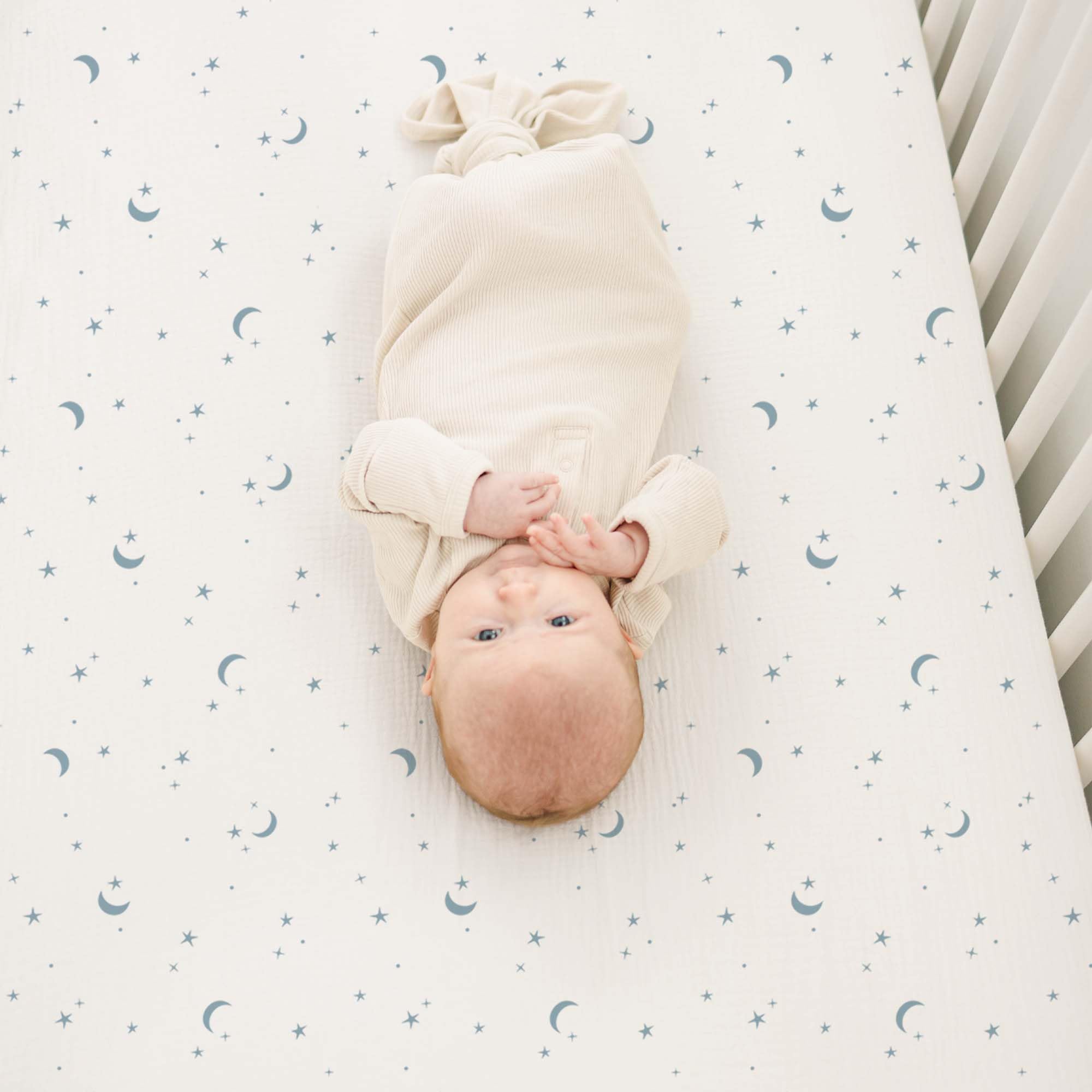 Konssy Muslin Crib Sheets Baby Blue Plaid—cozy fabric that keeps baby snug through the night.