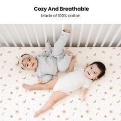 Konssy Muslin Crib Sheets Coffee print close-up highlights gender-neutral design
