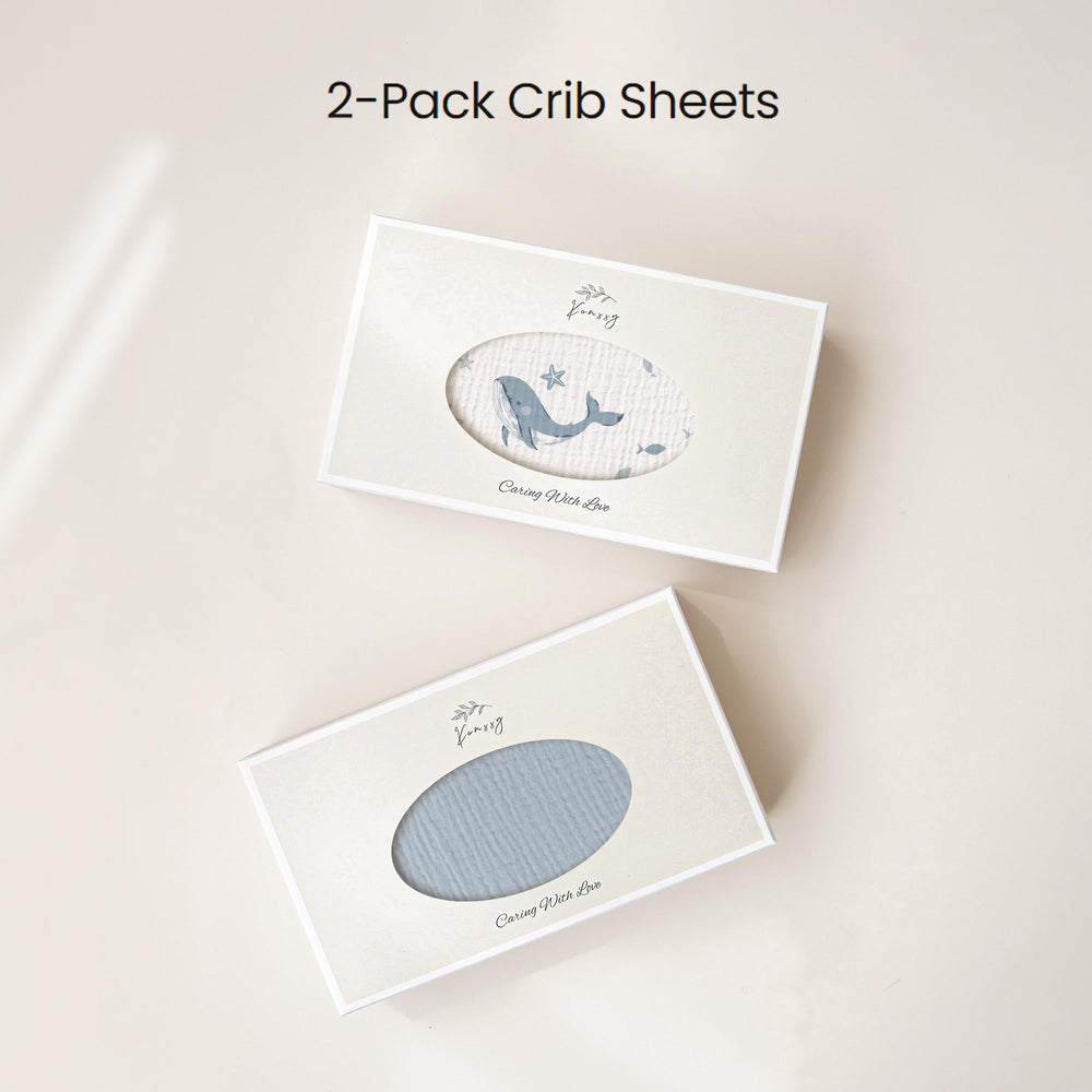 Konssy muslin crib sheets cute design blue suited for both boys and girls.