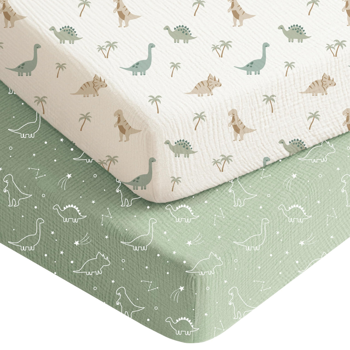 Konssy muslin crib sheets Dino Jungle offer breathable softness for gentle naps
