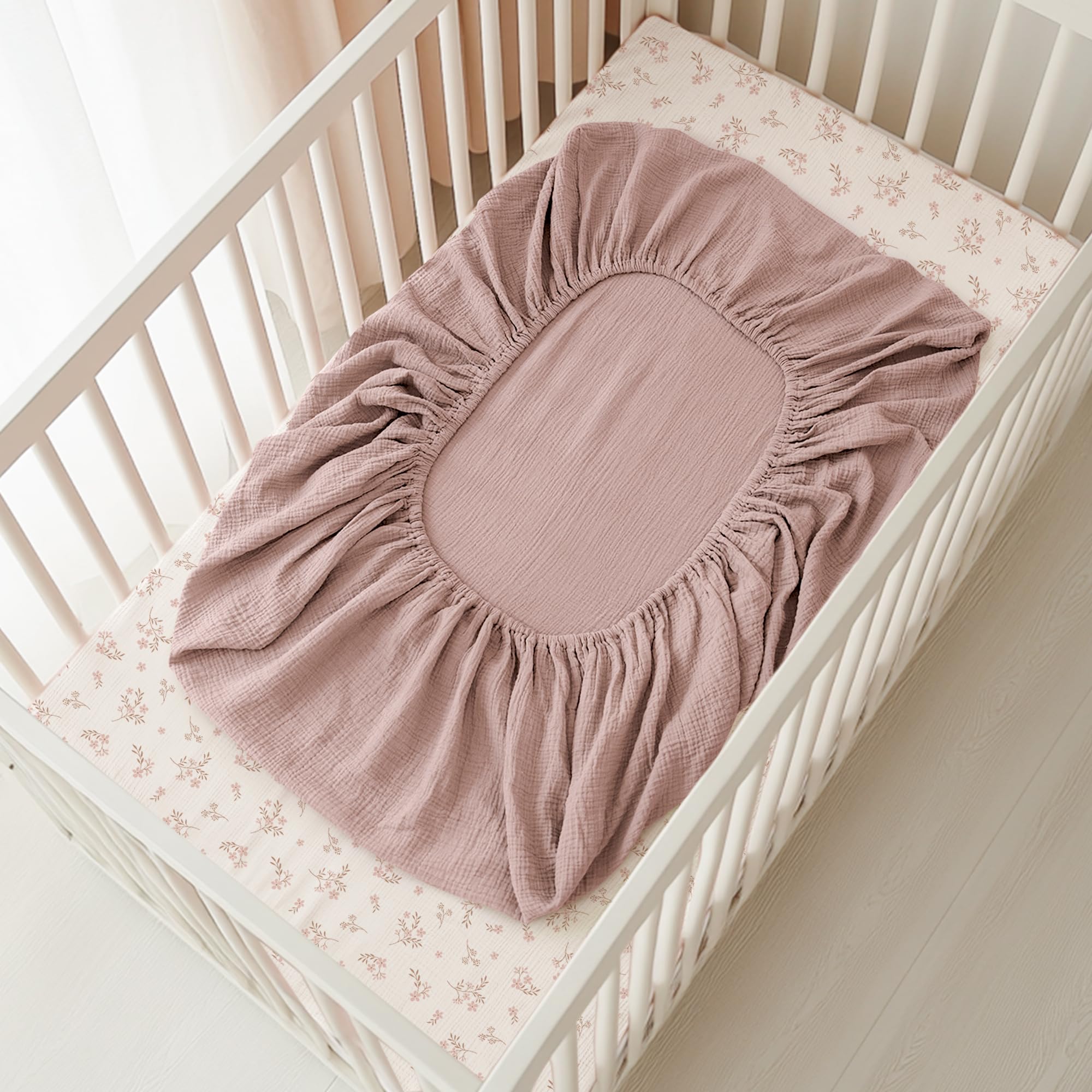 Konssy two-pack muslin sheets ready for nursery use and quick changes