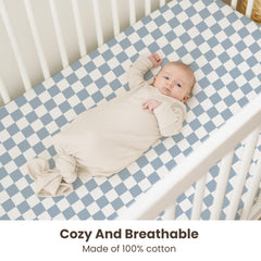 Konssy Muslin Crib Sheets with 360-degree elastic—secure fit that stays in place during playtime.