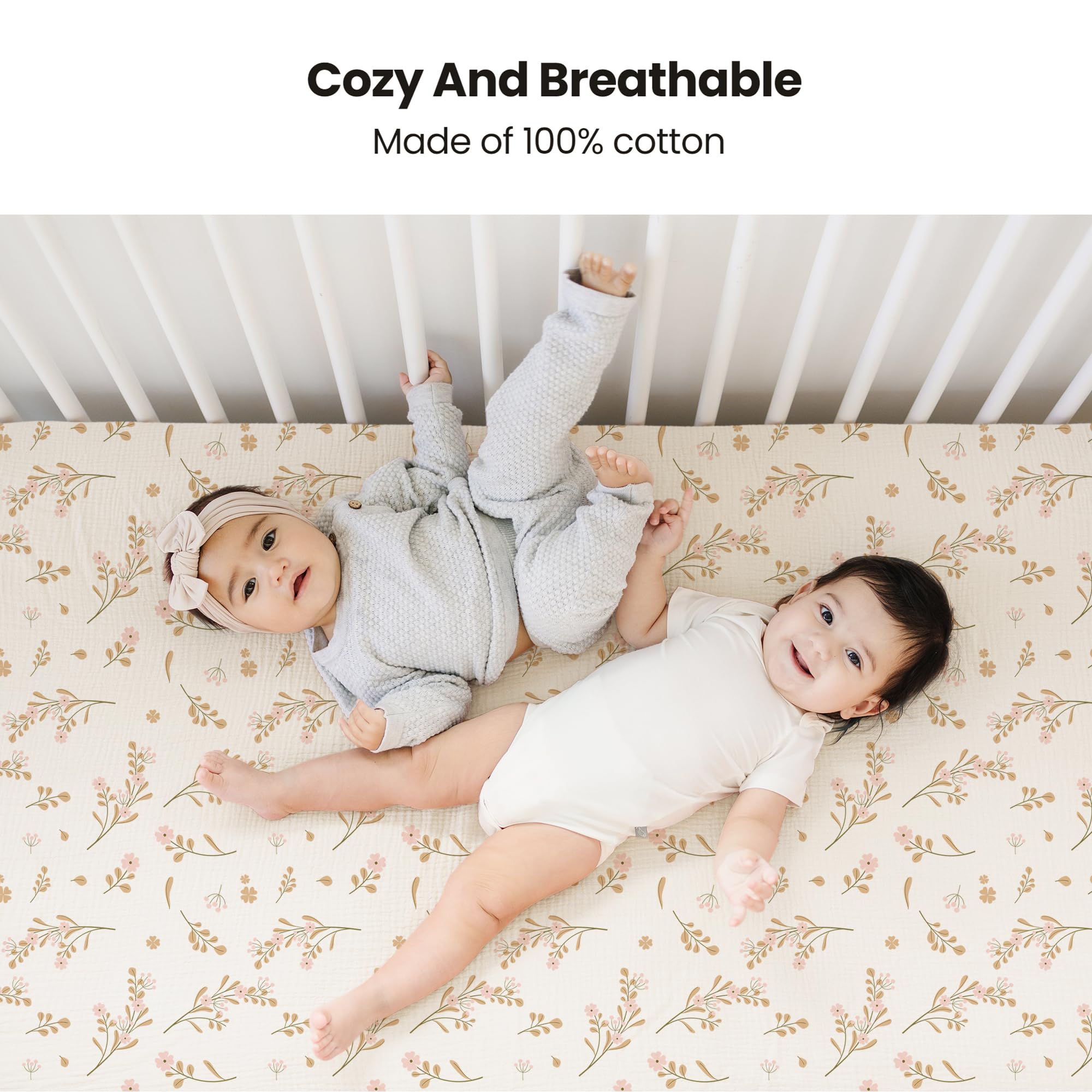 Konssy muslin crib sheets with 360-degree elastic secure a snug fit