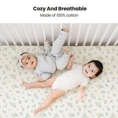 Konssy muslin crib sheets fitted on standard mattress with 360-degree elastic.