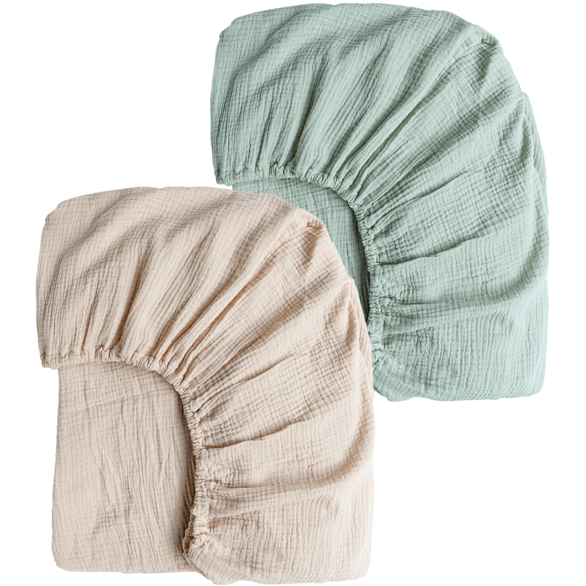 Konssy muslin crib sheets green-cream 2pcs set offers breathable comfort for baby.
