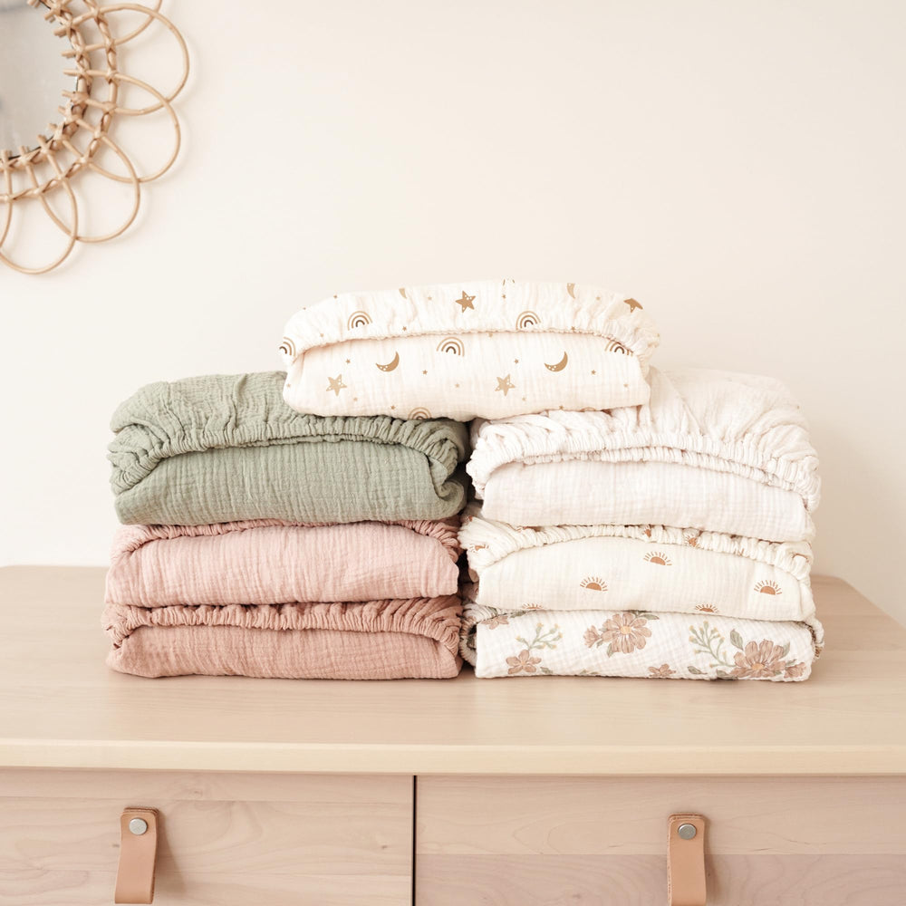 Konssy Muslin Crib Sheets machine washable and colorfast through washes