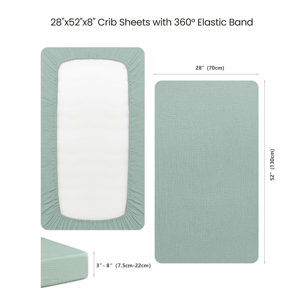 Konssy muslin crib sheets machine washable for easy care.