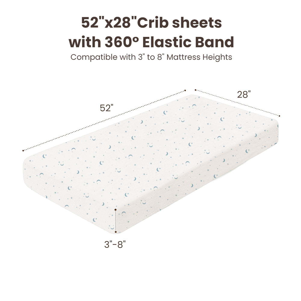 Konssy Muslin Crib Sheets Dreamfield Sky—unisex design complements any nursery theme.