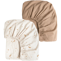 Konssy Muslin Crib Sheets Moon-Camel two-pack in breathable cotton for comfortable sleep