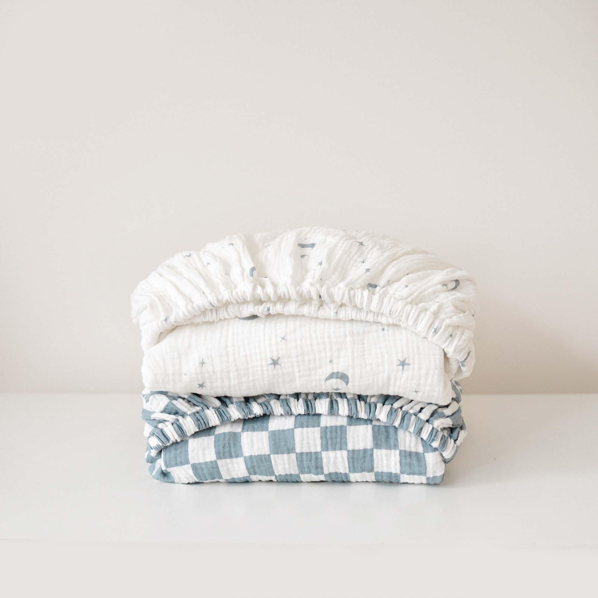 Konssy Muslin Crib Sheets—machine washable and quick-dry for effortless resets.