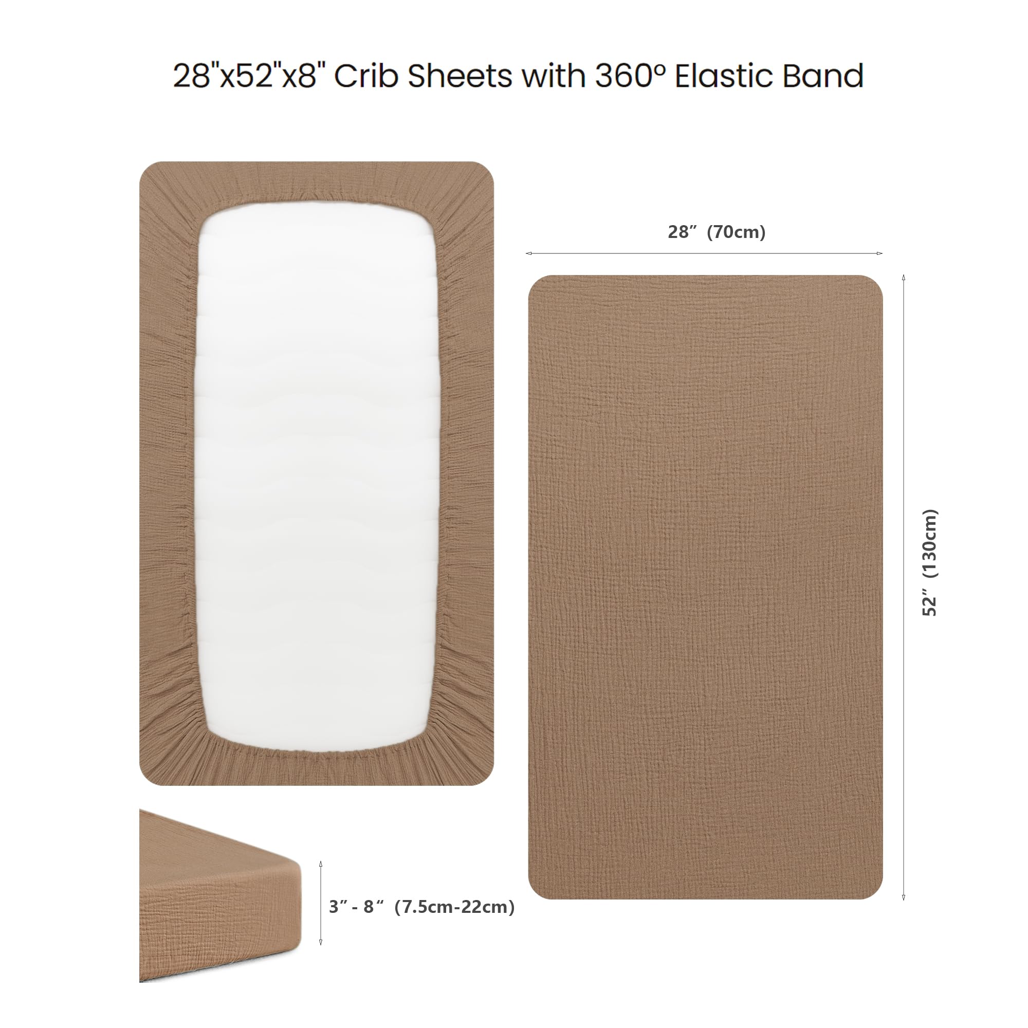 Konssy Muslin crib sheets crafted from soft breathable cotton for gentle skin contact.
