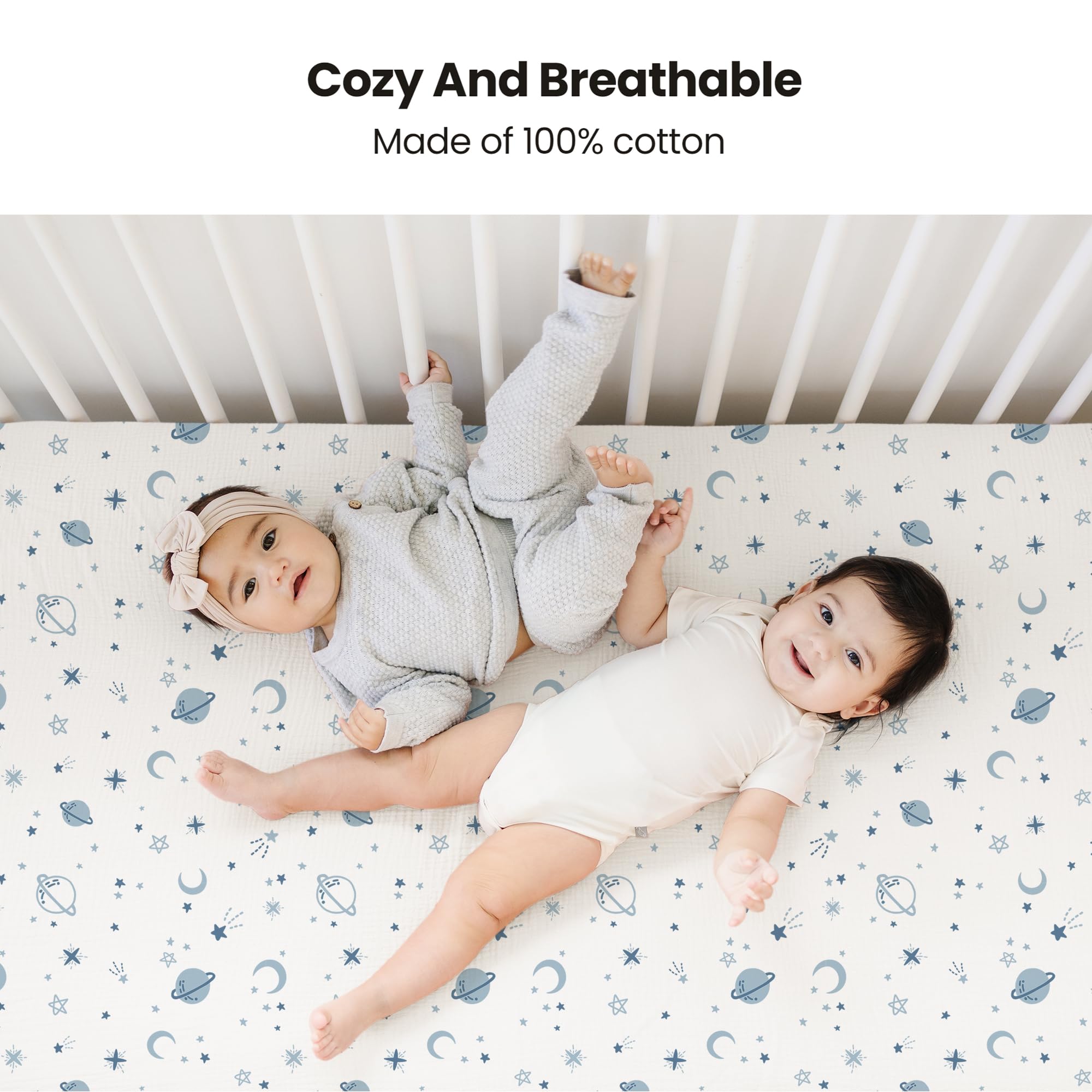Konssy Muslin Crib Sheets soft cotton closeup highlights breathable fabric