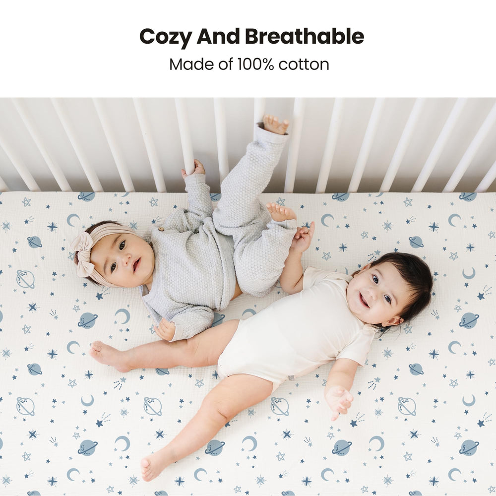 Konssy Muslin Crib Sheets soft cotton closeup highlights breathable fabric