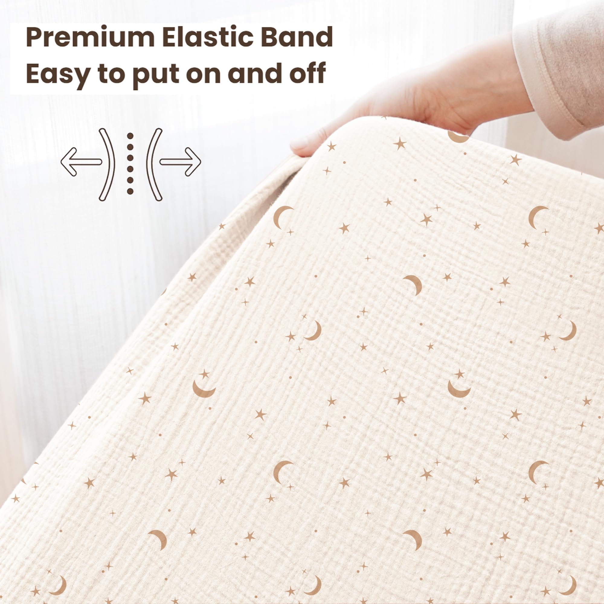 Konssy muslin crib sheets soft fabric softens baby's sleep surface.