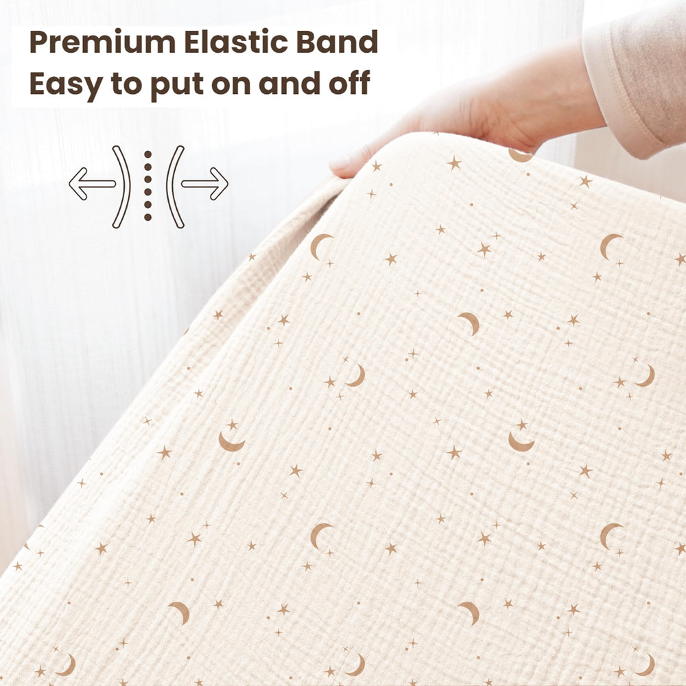 Konssy muslin crib sheets soft fabric softens baby's sleep surface.