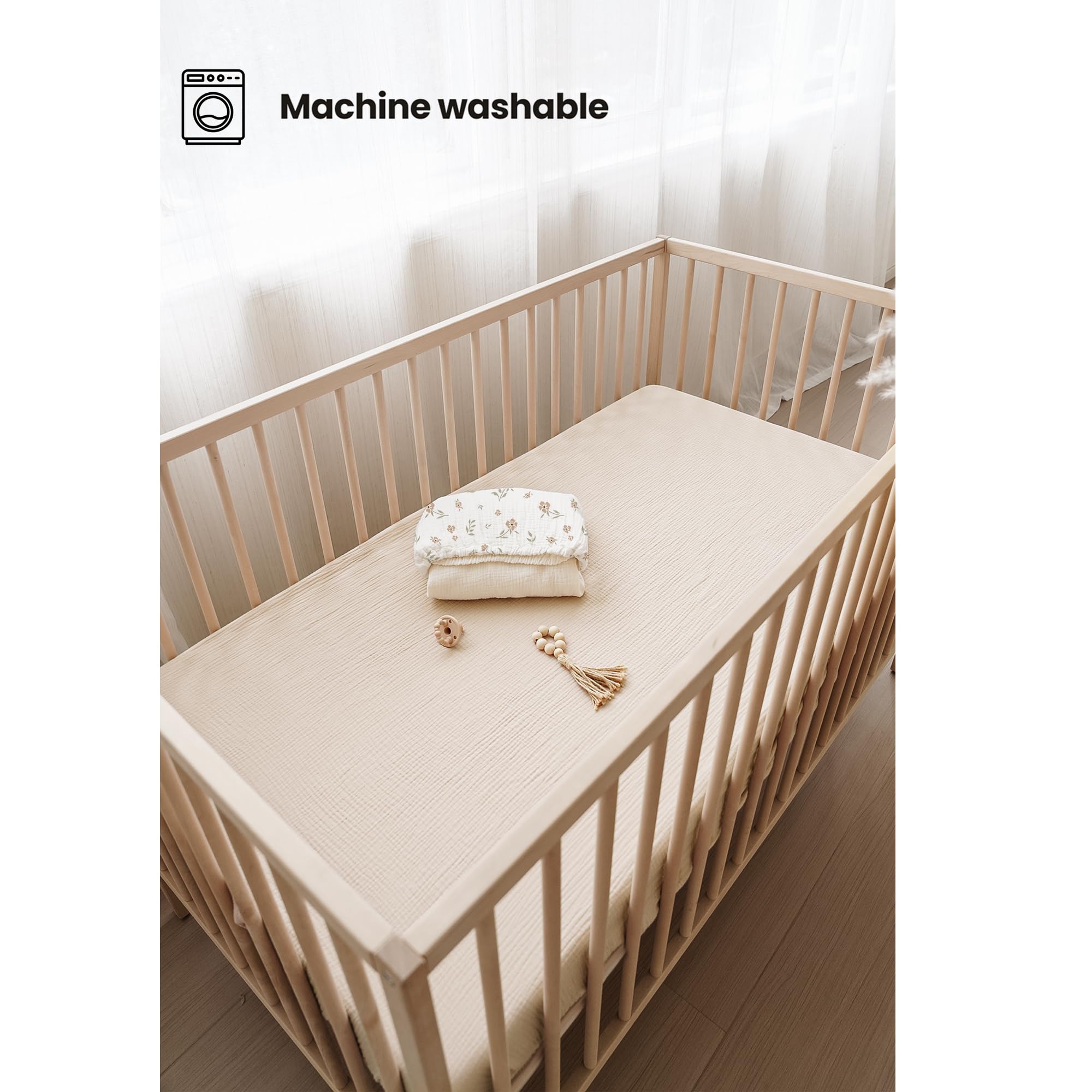 Konssy muslin crib sheets soft texture closeup highlighting skin-friendly softness.