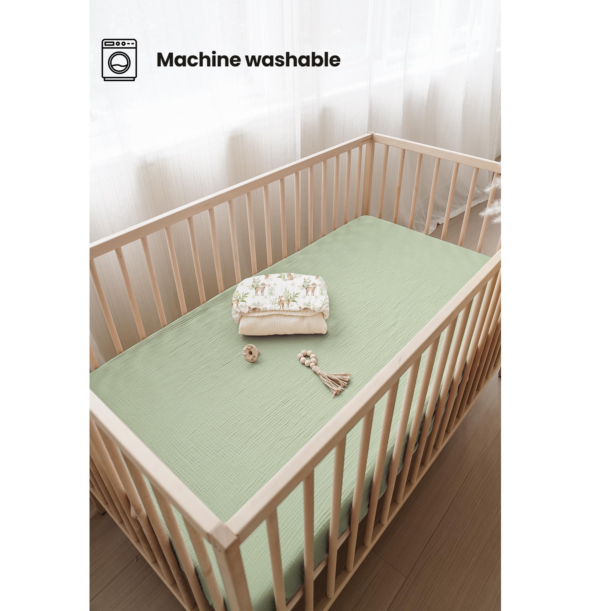 Konssy muslin crib sheets close-up texture shows soft breathable cotton