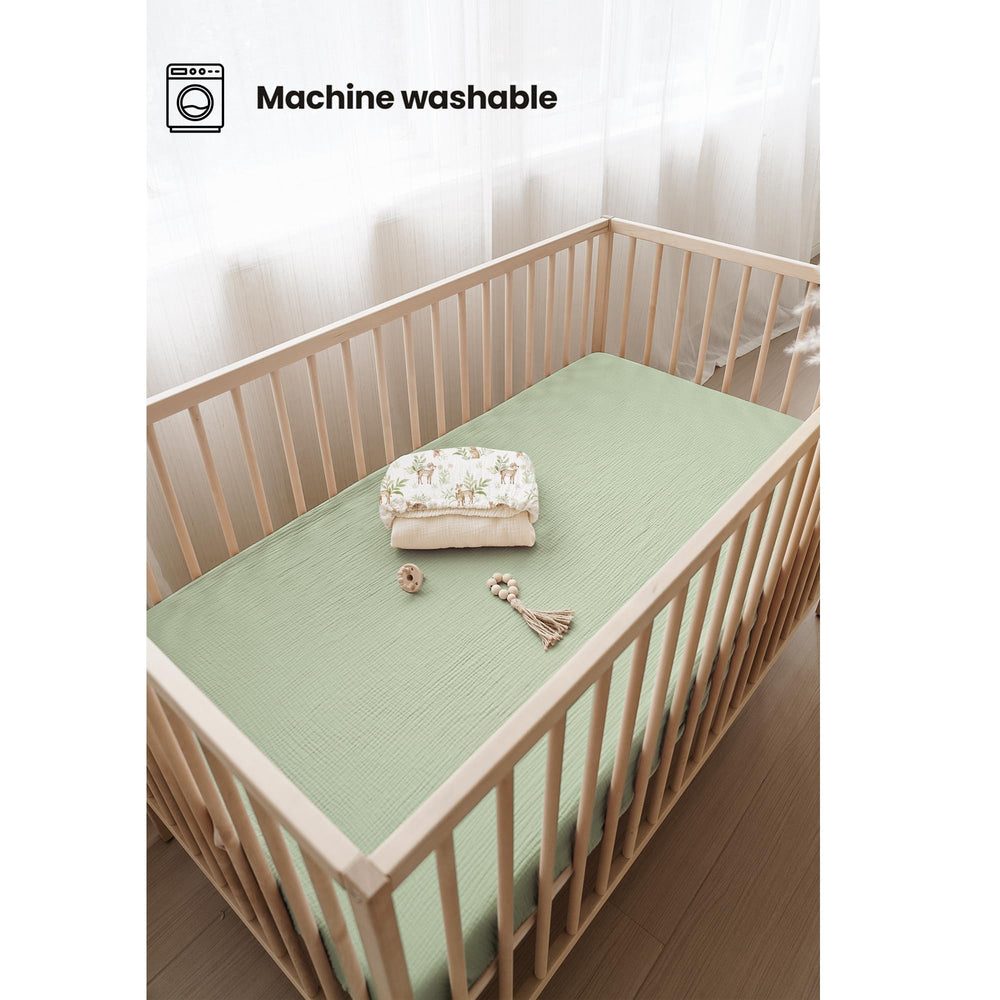 Konssy muslin crib sheets close-up texture shows soft breathable cotton