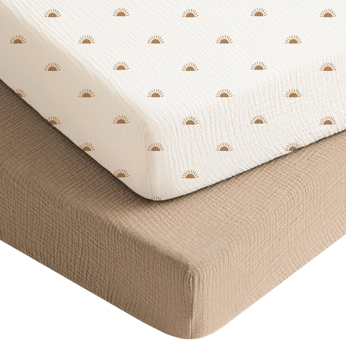 Konssy muslin crib sheets feature soft-texture for gentle naps and breathable comfort.