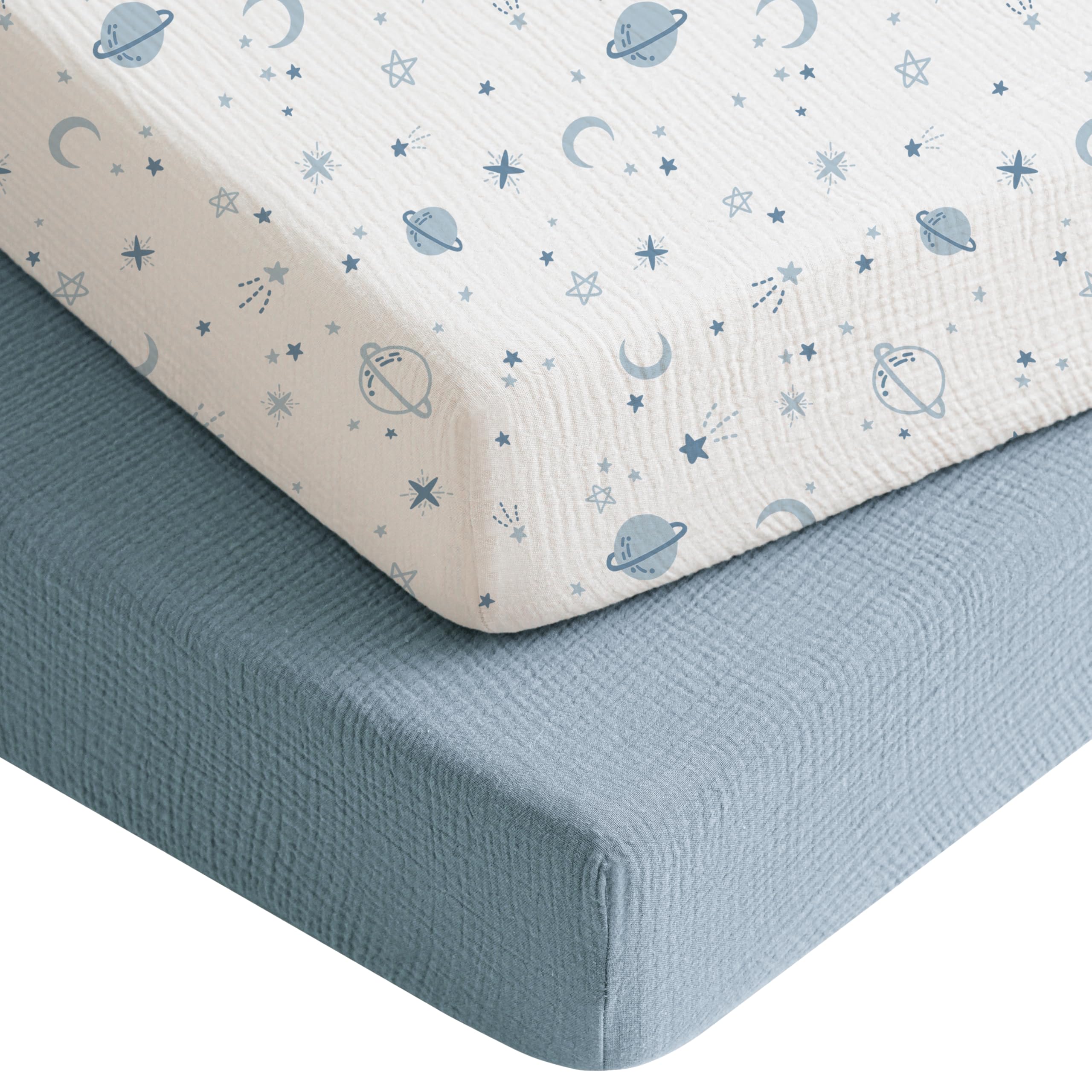 Konssy Muslin Crib Sheets star blue 2-pack offer soft cotton comfort for baby sleep