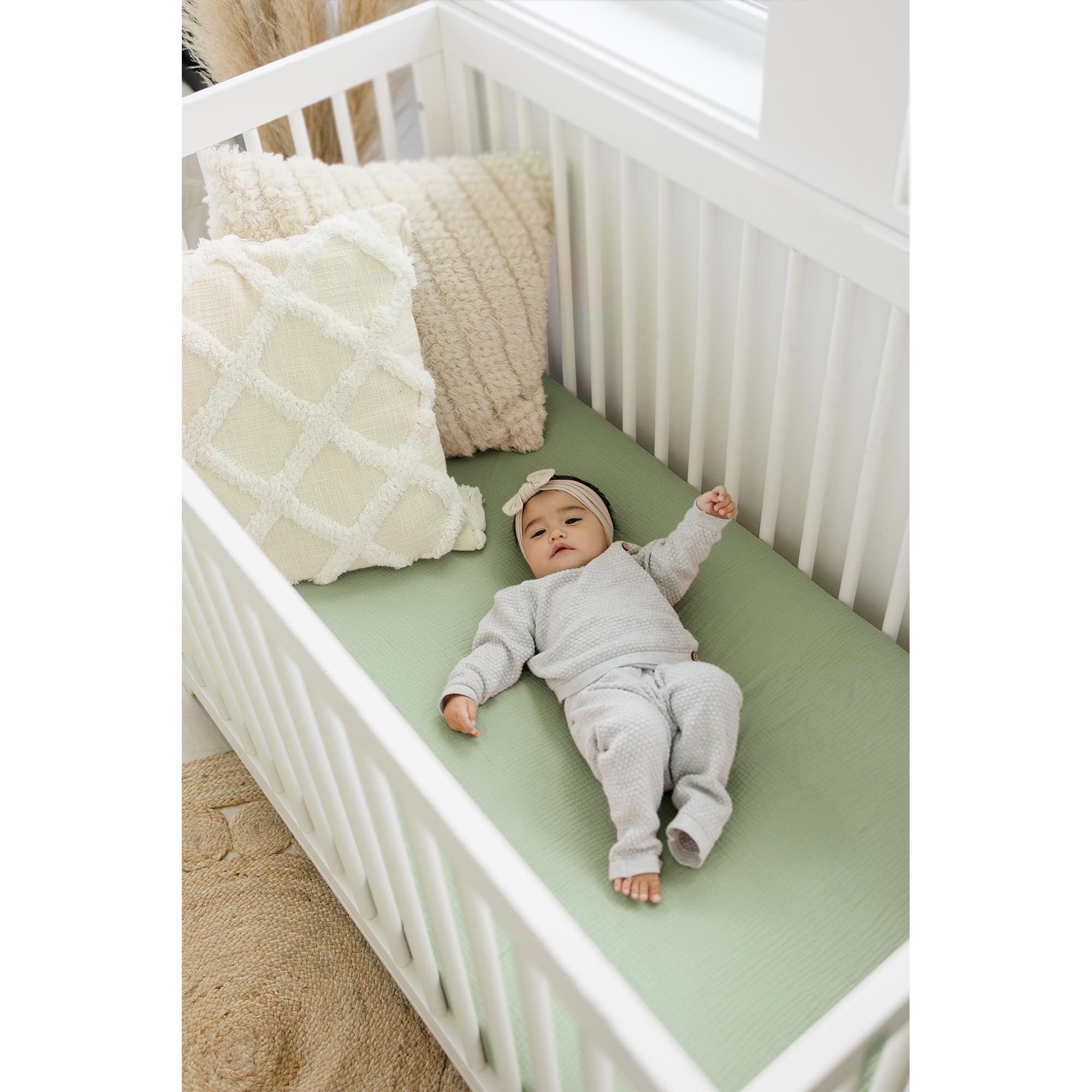 Konssy muslin crib sheets two-pack folded showing convenient pack