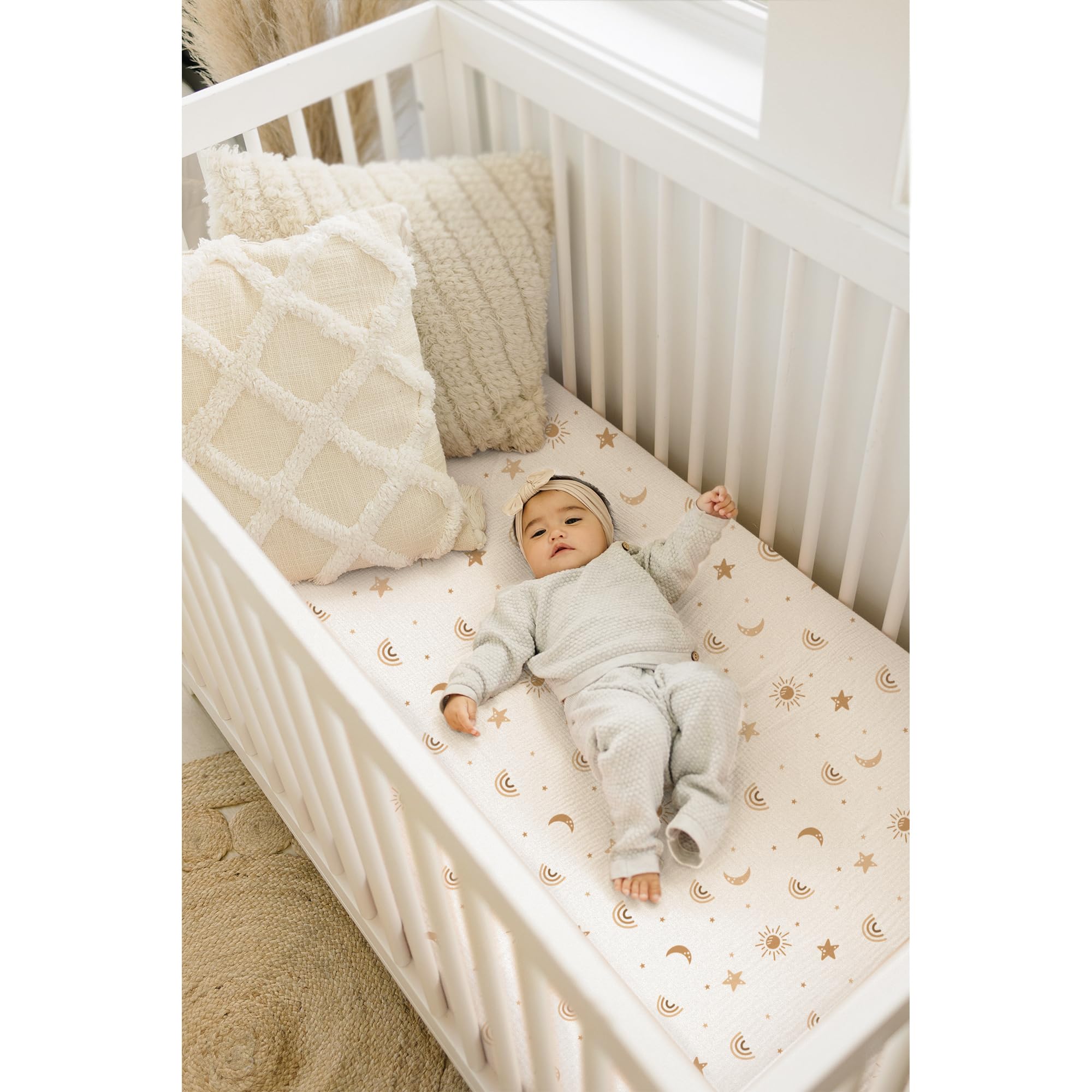 Konssy Muslin Crib Sheets two-pack front view for easy selection