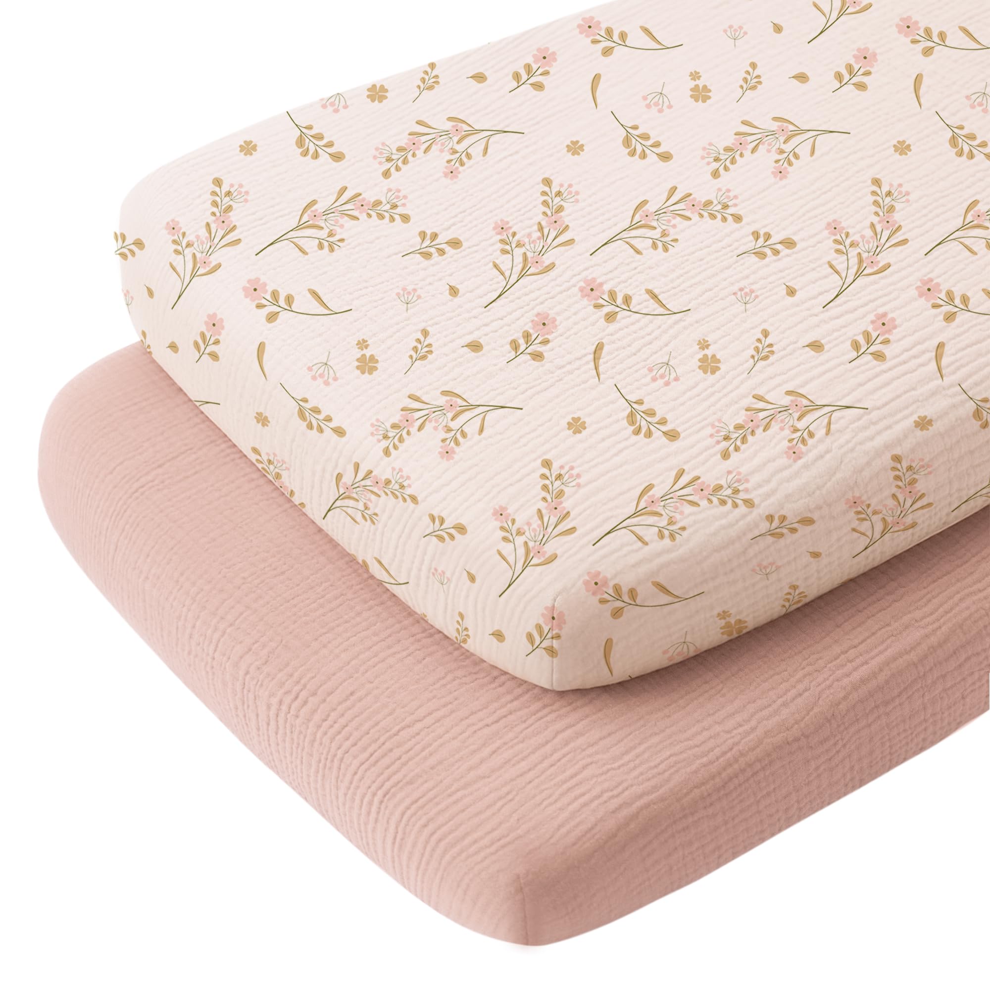 Konssy muslin fitted bassinet sheet in oval 33x17 offers breathable comfort for baby sleep.