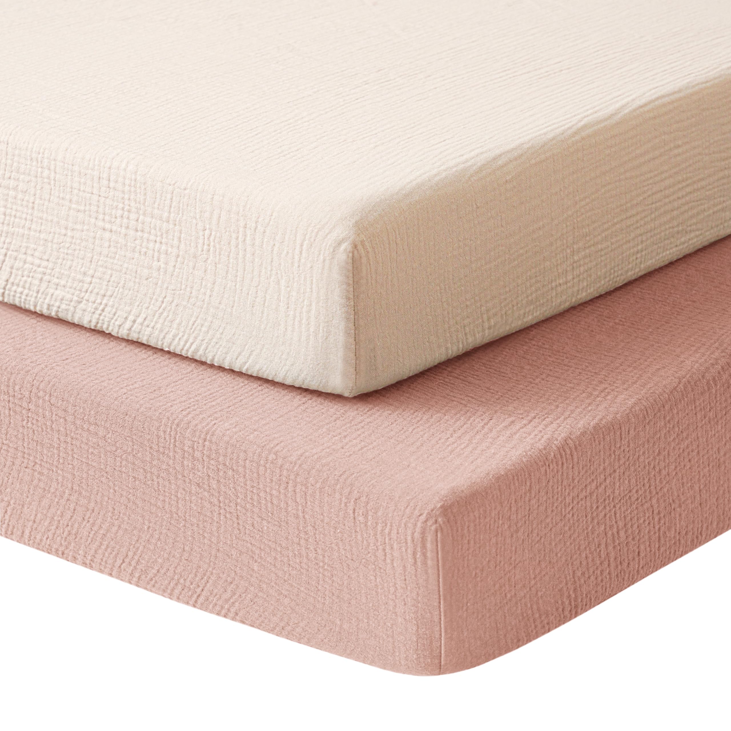 Konssy Muslin mini crib sheets in pink pattern offer breathable softness for baby naps