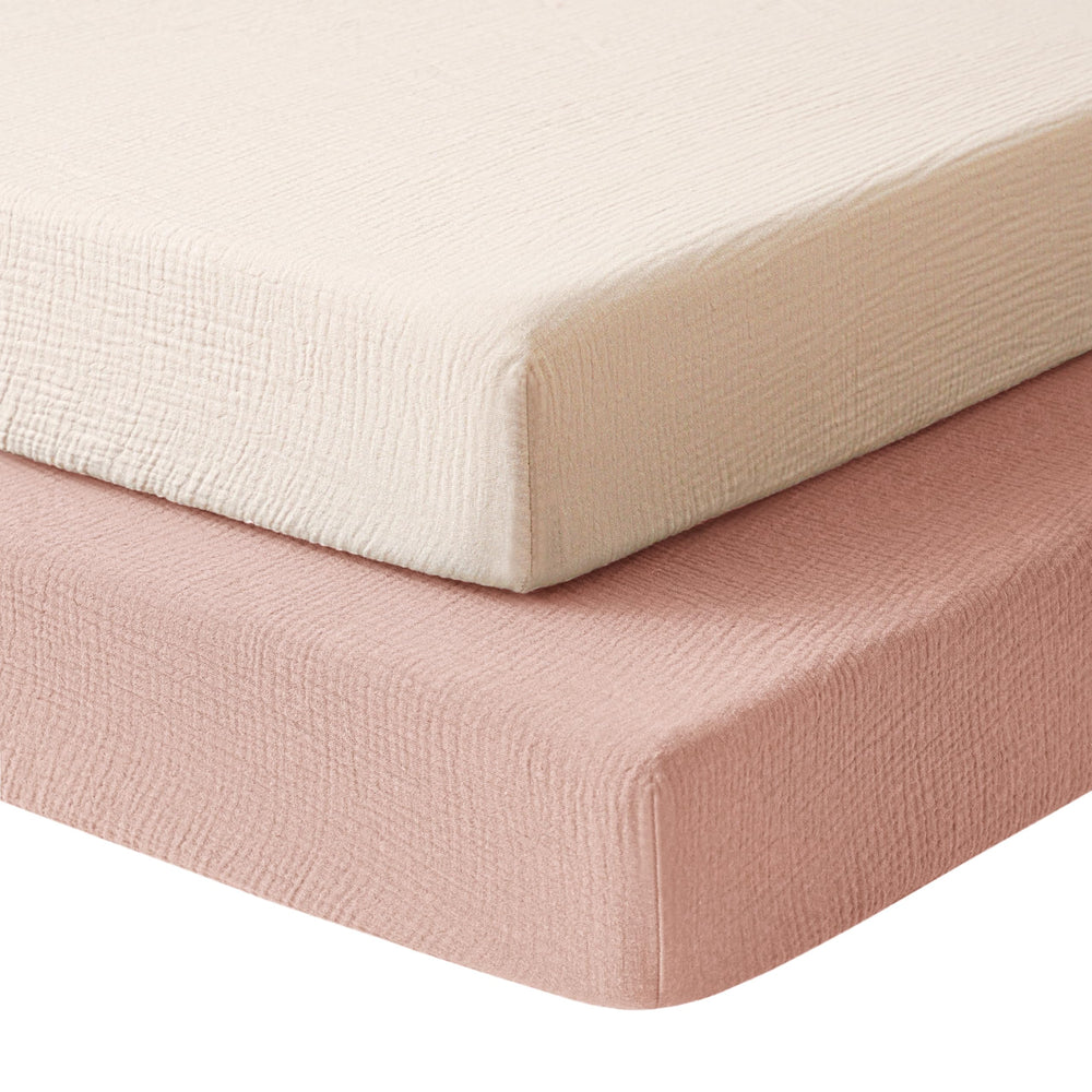 Konssy Muslin mini crib sheets in pink pattern offer breathable softness for baby naps