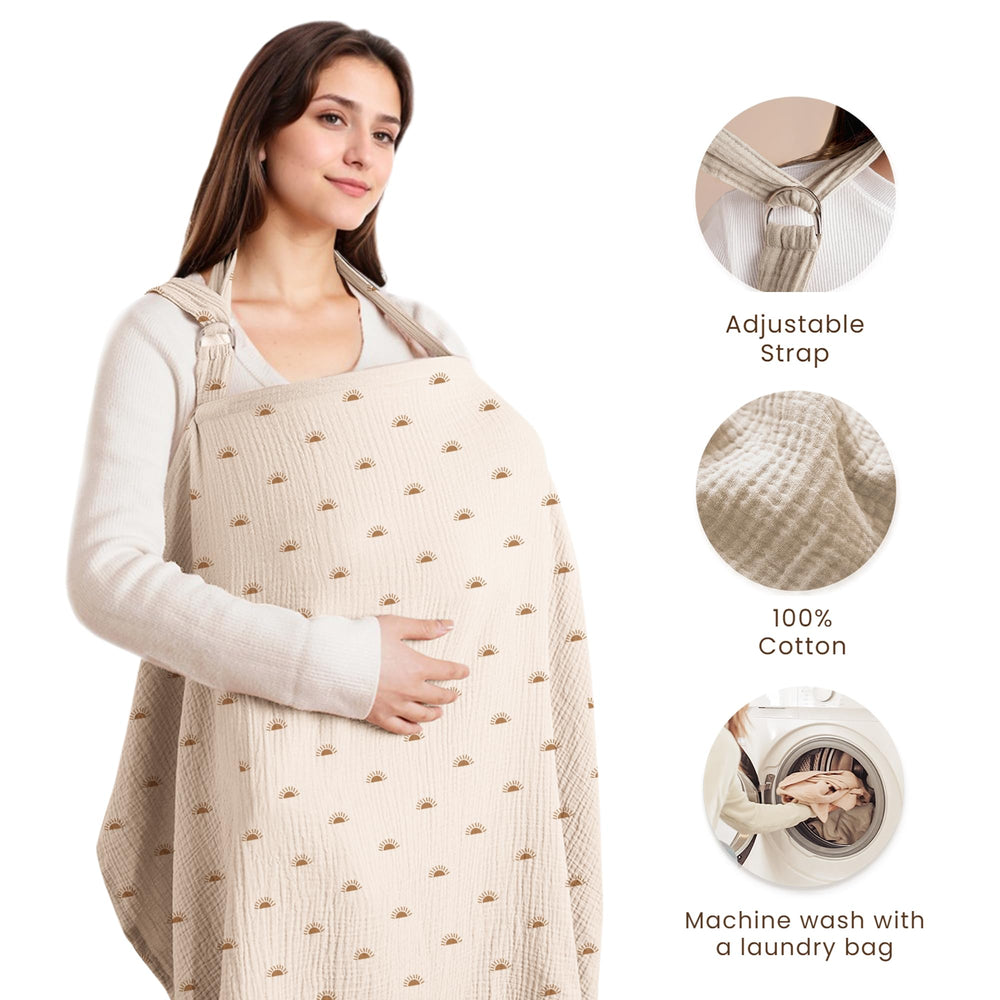 Konssy nursing cover with adjustable neckband for a comfortable fit.